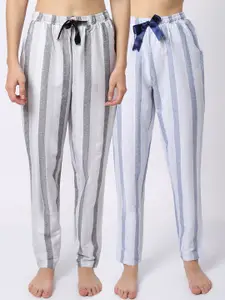 Claura Women Pack Of 2 Blue & White Striped Lounge Pants