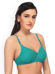 Lady Love Women Green Solid Non Wired Full Coverage Everyday Bra