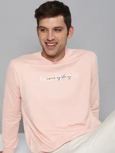 M&H Easy Men Light Pink Printed Round Neck Sweatshirt