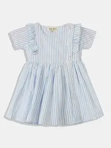 Bella Moda Blue & White Striped Ruffle Fit and Flare Dress