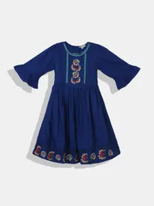 Bella Moda Blue & space cadet Floral Ethnic Dress