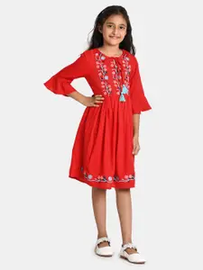 Bella Moda Red & permanent geranium lake Floral Ethnic Dress