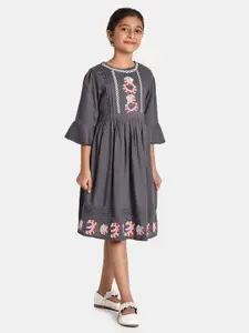 Bella Moda Grey Floral Embroidered Fit & Flared Dress
