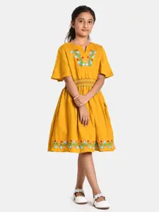 Bella Moda Girls Yellow Floral Embroidered Dress