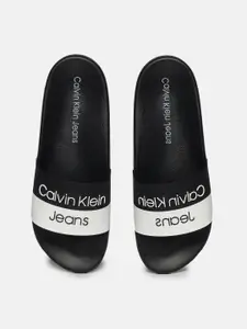 Calvin Klein Men Black & White Printed Sliders