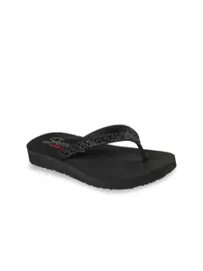 Skechers Women Black Embellished Thong Flip-Flops