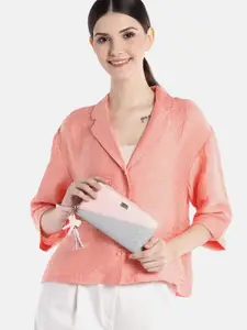 Berrylush Women Pink & Silver-Toned Colourblocked Zip Around Wallet