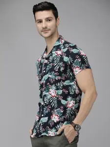 THE BEAR HOUSE Men Navy Blue Slim Fit Floral Printed Casual Shirt
