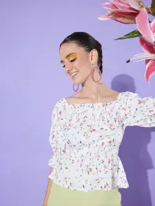 Moda Rapido Floral Print Off-Shoulder Peplum Top