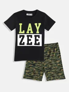 DILLINGER Boys Black & Green Printed T-shirt with Shorts