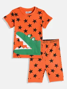 DILLINGER Boys Orange & Black Printed T-shirt with Shorts