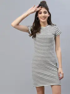 KASSUALLY Black & light silver Striped T-shirt Dress