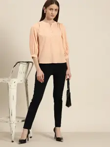 her by invictus Mandarin Collar Puff-Sleeves Top