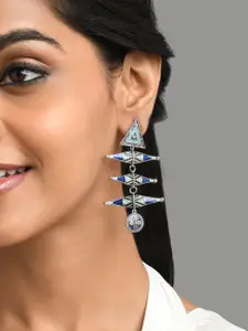 Fida Silver-Plated & Green Geometric Drop Earrings