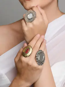 Fida Set of 3 Silver-Plated Oxidized Mirror Rings