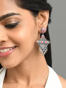 Fida Silver-Toned Meenakari Metal Beaded Drop Earring
