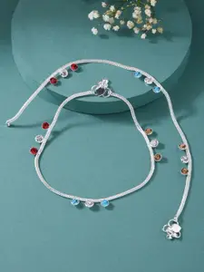 Fida Women Ethnic Silver-Plated Stones Studded Anklets