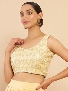 Soch Women Gold-Colored Embroidered Saree Blouse