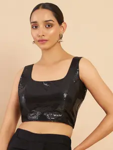 Soch Black Sequins Embroidered Art Silk Saree Blouse