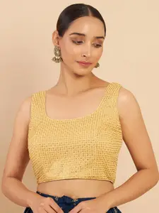 Soch Women Golden Embroidered  With Sequins Saree Blouse
