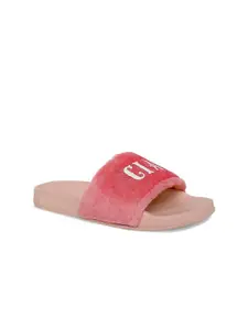 AMACLASS Women Pink & White Embellished Sliders
