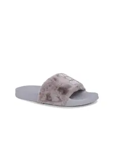 AMACLASS Women Grey & Brown Embellished Sliders