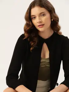 DressBerry Women Black Solid Front-Open Acrylic Sweater