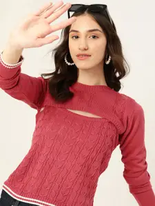4WRD by Dressberry 4WRD by Dressberry Women Layered Cable Knit Acrylic Pullover with Arm Warmer Top