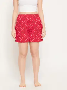 Clovia Women cotton  Red & White Printed boxer Lounge Shorts