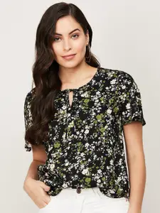 Fame Forever by Lifestyle Black Floral Print Tie-Up Neck Top