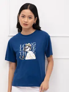 20Dresses Women Blue Typography Printed T-shirt