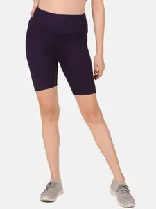 FITINC Women Violet Skinny Fit High-Rise Training or Gym Sports Shorts