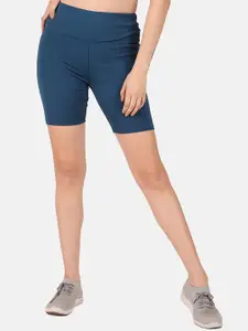 FITINC Women Navy Blue Skinny Fit High-Rise Training or Gym Sports Shorts with Antimicrobial Technology