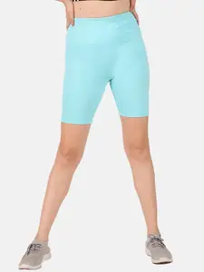 FITINC Women Blue Skinny Fit High-Rise Training or Gym Sports Shorts with Antimicrobial Technology