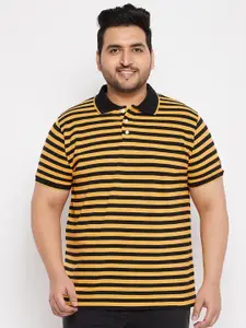 bigbanana Plus Size Men Mustard Yellow & Black Striped Polo Collar T-shirt