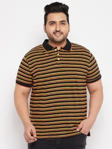 bigbanana Men Plus Size Black & Orange Striped Polo Collar T-shirt