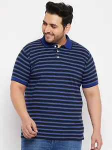 bigbanana Men Plus Size Blue & Grey Striped Polo Collar T-shirt
