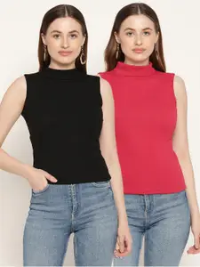 Miaz Lifestyle Set Of 2 Red & Black High Neck Top