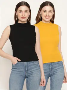 Miaz Lifestyle Mustard Yellow & Black  Pack of 2 Organic Cotton Fitted Tops