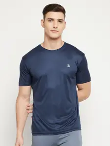 MOZAFIA Men Navy Blue Solid Regular Fit Running T-shirt