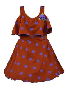 Wish Karo Brown & Blue Polka Dots Printed Fit & Flare Dress