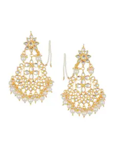 Bamboo Tree Jewels Gold-Toned Kundan & Pearls Studded Drop Earrings