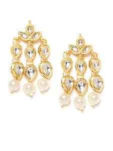 Bamboo Tree Jewels Women Gold-Plated Classic Kundan Studded Drop Earrings