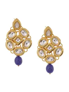 Bamboo Tree Jewels Gold-Toned & Blue Classic Drop Earrings