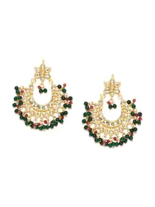 Bamboo Tree Jewels Women Gold-Toned & Green Classic Chandbalis Earrings