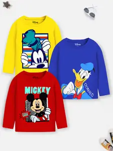 YK Disney Boys Blue & Red Pack of 3 Printed Applique T-shirt