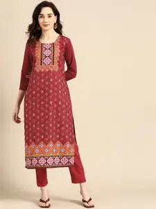 all about you Women Maroon & Pink Ethnic Motifs Printed Crepe Kurta