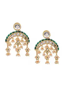 Bamboo Tree Jewels Green & White Gold-Plated Crescent Shaped Drop Earrings