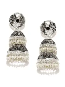 DHRUVI Silver-Toned Dome Shaped Jhumkas