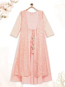 Ahalyaa Girls Pink Crepe Ethnic Maxi Dress
